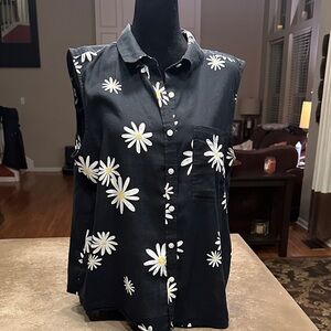 SO Black Top with White Floral Design